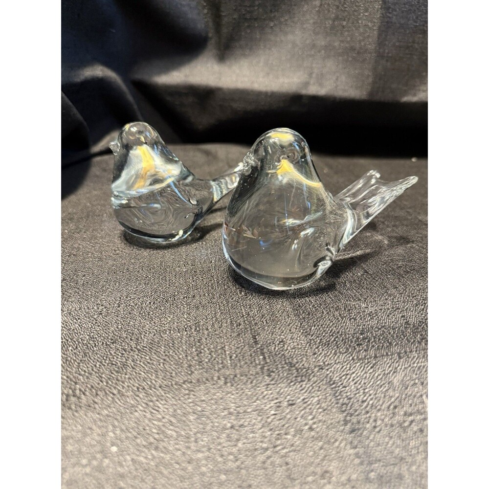 Vintage Style Clear Art Glass Birds Paperweights Figurines 2pc Set Taiwan